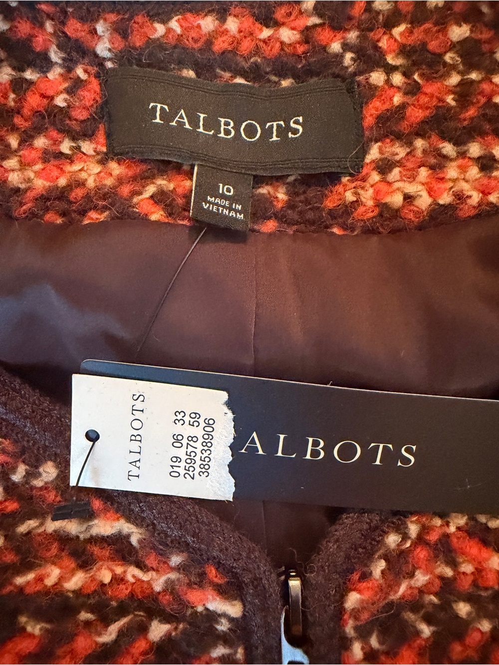 Talbots Rust/Brown Multi Tweed Zip-Front Jacket 10 - Picture 6 of 7